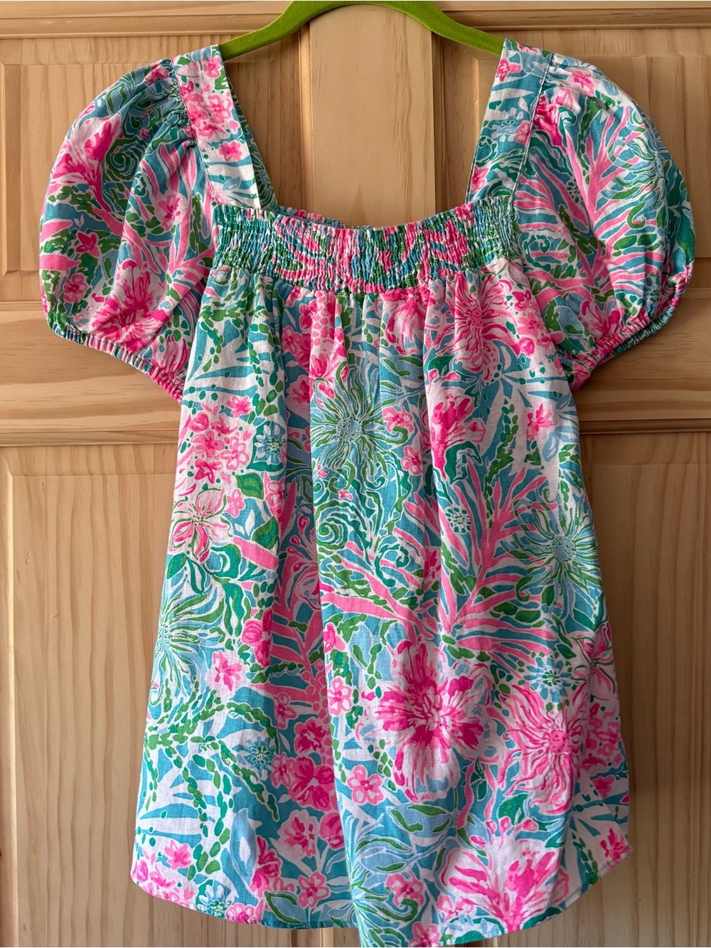 NWT Lilly Pulitzer Keating Short Top Sleeve Amalfi Blue Leaf It Wild